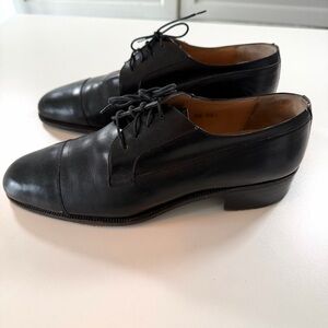 Salvatore Ferragamo Black Leather Dress Shoes Mens ~9 Vintage Italy + Shoe Trees